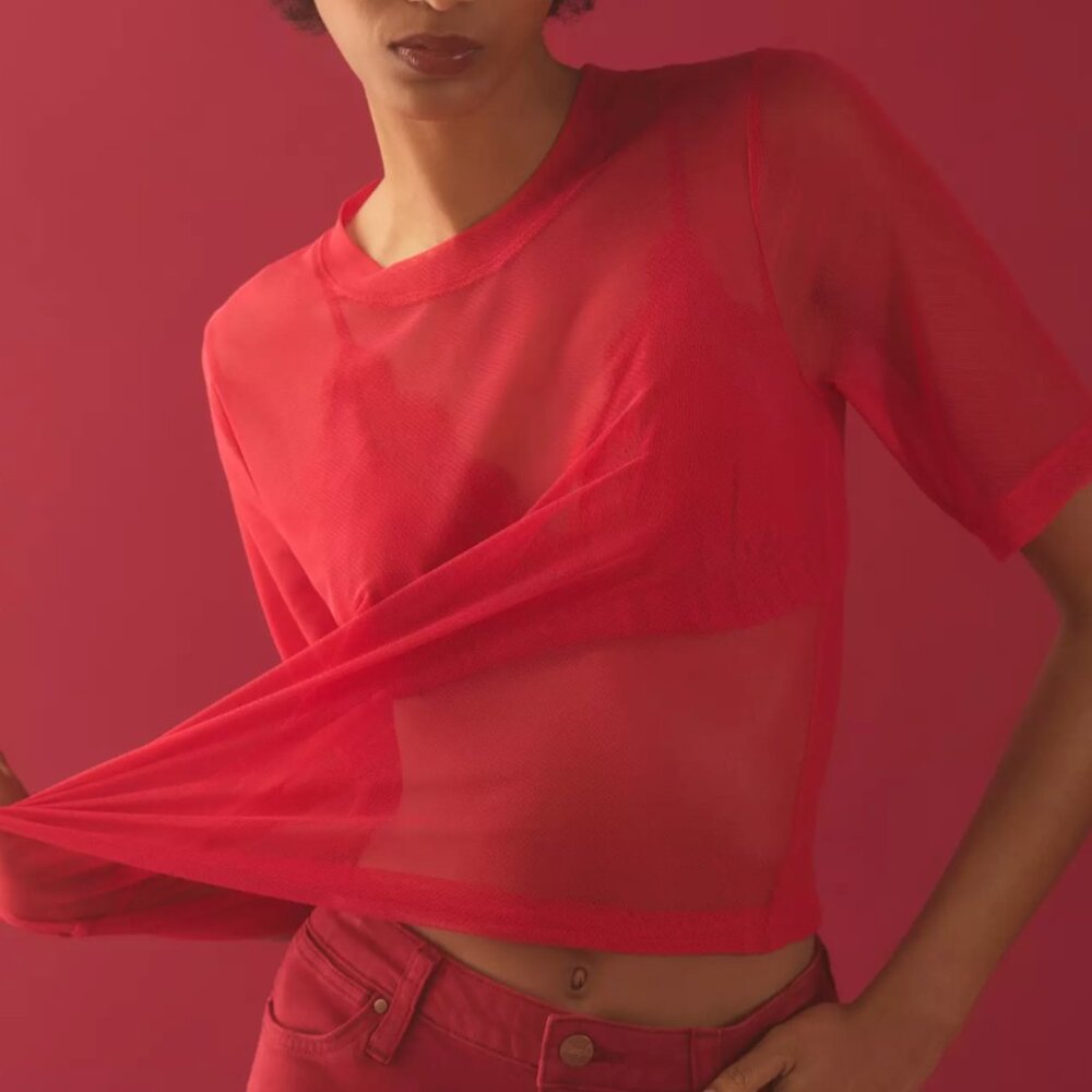 Anthro Porridge Mesh Half-Sleeve Top - Size XL